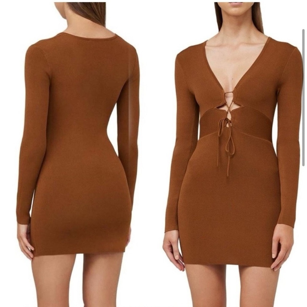 Significant Other x Free People Monica Long Sleeve Knit Mini Dress in Brown NWT